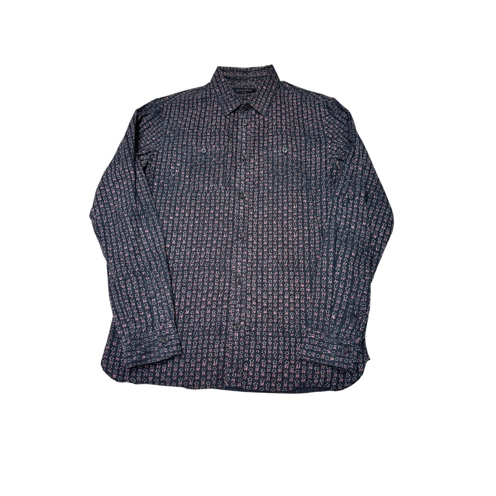 AllSaints Indiola LS Shirt Navy Pink Floral Linen Cotton Button Down Mens Small